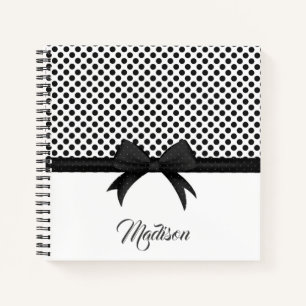 Black Bow and Dots Pattern Notebook