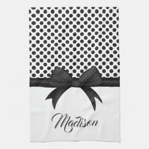 Black Bow and Dots Pattern Tea Towel