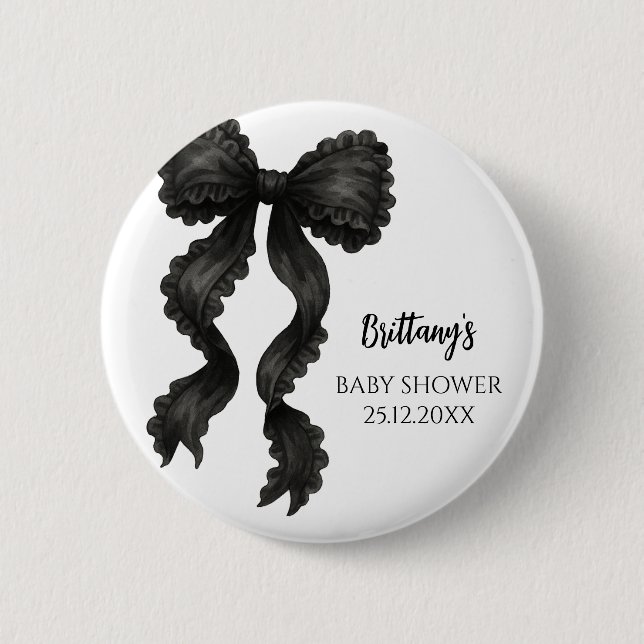 Black Bow Baby Shower  6 Cm Round Badge (Front)