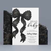 Black Bow Baby Shower Coquette Ribbon Invitation