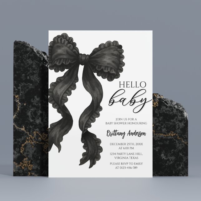 Black Bow Baby Shower Coquette Ribbon Invitation (Creator Uploaded)