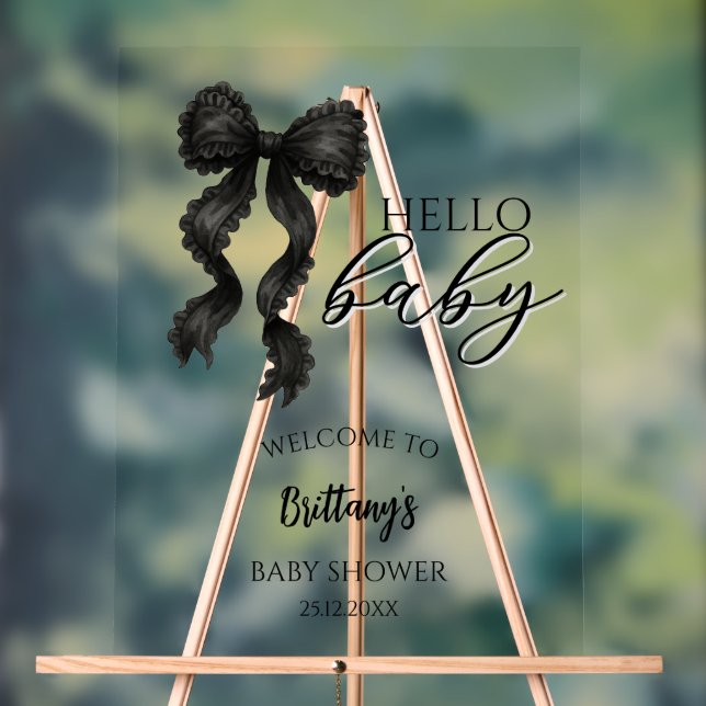 Black Bow Baby Shower Modern Welcome Sign (Neutral)