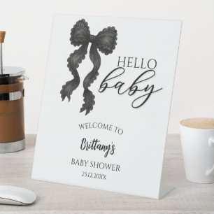Black Bow Baby Shower Modern Welcome Sign