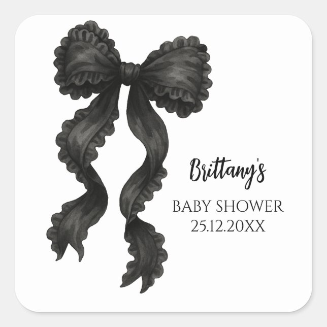 Black Bow Baby Shower  Square Sticker (Front)