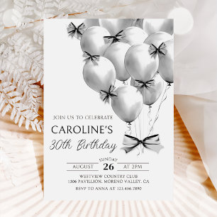Black Bow Balloons Birthday Invitation