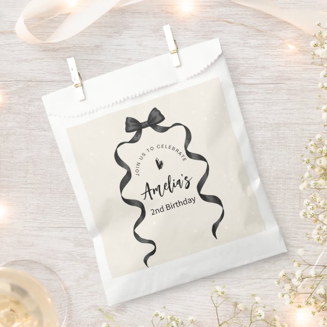 Black Bow Birthday Any Age  Favour Bag (Clipped)