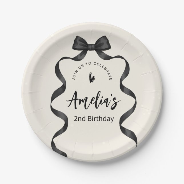 Black Bow Birthday Any Age  Paper Plate (Front)