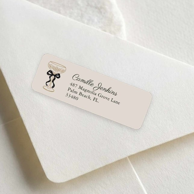 Black Bow Bridal Return Address Label (Bubbly Bridal Shower Return Address Label)