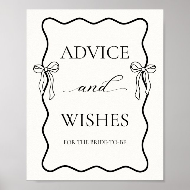Black Bow Bridal Shower Advice & Wishes Poster (Front)