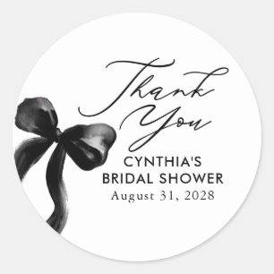 Black Bow Bridal Shower Favours Thank You  Classic Round Sticker