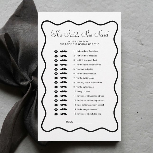 Black Bow Bridal Shower He Said She Said Game (Creator Uploaded)