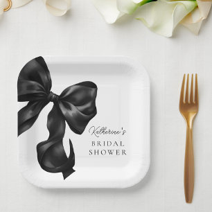Black Bow Bridal Shower Paper Plate