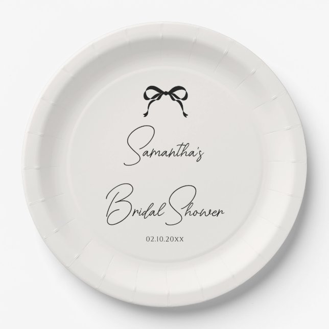Black Bow Bridal Shower Paper Plates (Front)