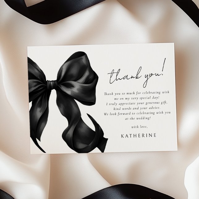 Black Bow Bridal Shower Thank You Card (Creator Uploaded)