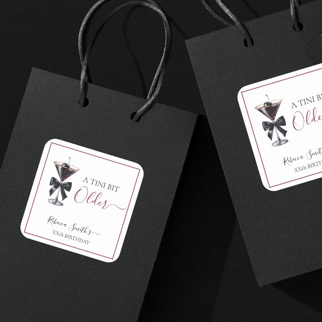 Black Bow Cherry Drink 'A tini bit Older' Birthday Square Sticker (Creator Uploaded)