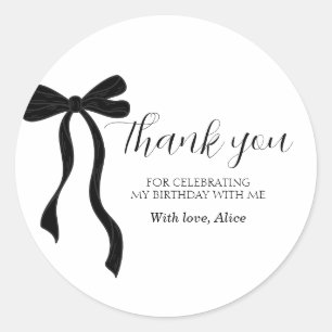 Black Bow Coquette Birthday Thank You Classic Roun Round Sticker