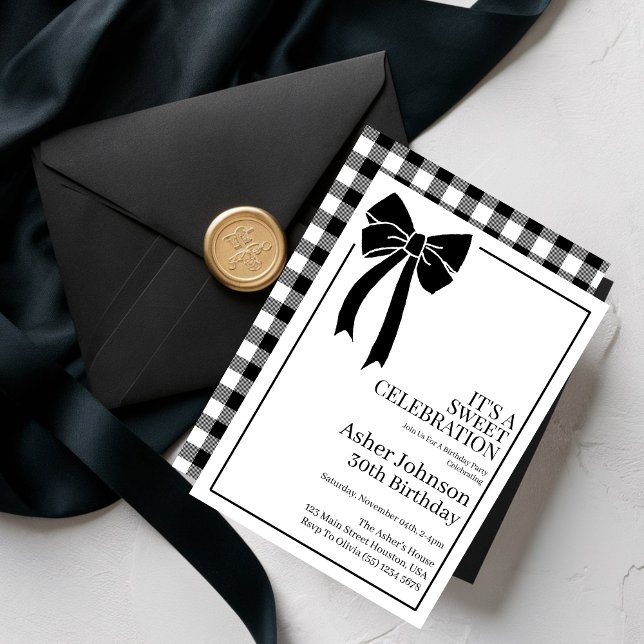 Black Bow Coquette Boy 30th Birthday Party Invitation (Creator Uploaded)