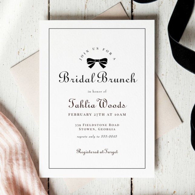 Black Bow Coquette Elegant Bridal Brunch Invitation (Creator Uploaded)
