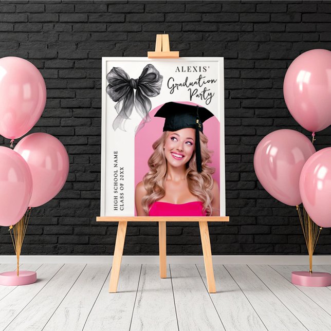 Black Bow Coquette Graduation Party Photo Sign (Creator Uploaded)