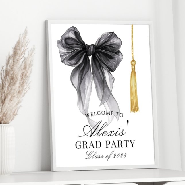 Black Bow Coquette Graduation Party Welcome sign (Creator Uploaded)
