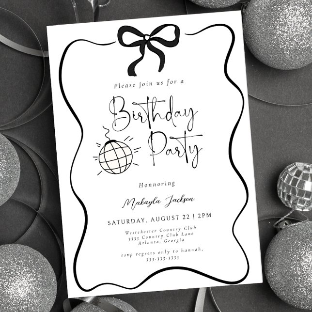 Black Bow Coquette Hand-drawn Party Birthday Invitation (Creator Uploaded)