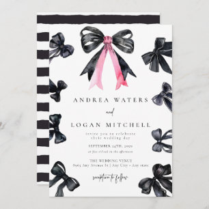 Black Bow   Coquette   Minimal Black White Wedding Invitation