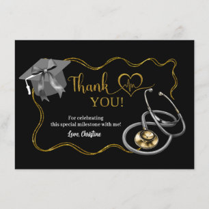 Black Bow Coquette Nurse Graduation Thank You Card
