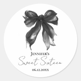 Black Bow Coquette Script Sweet 16 Party Classic Round Sticker