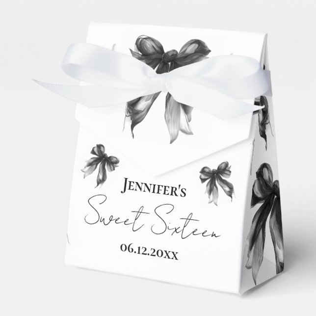 Black Bow Coquette Script Sweet 16 Thank You  Favour Box (Front Side)