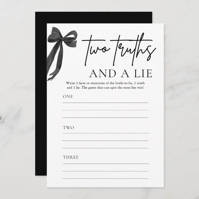 Black Bow Coquette Two Truths and a Lie Game Invitation (Front/Back)