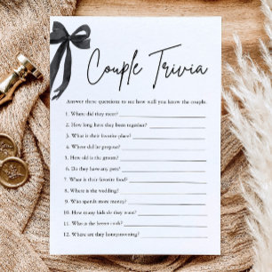 Black Bow Couple Trivia Bridal Shower Game Invitation