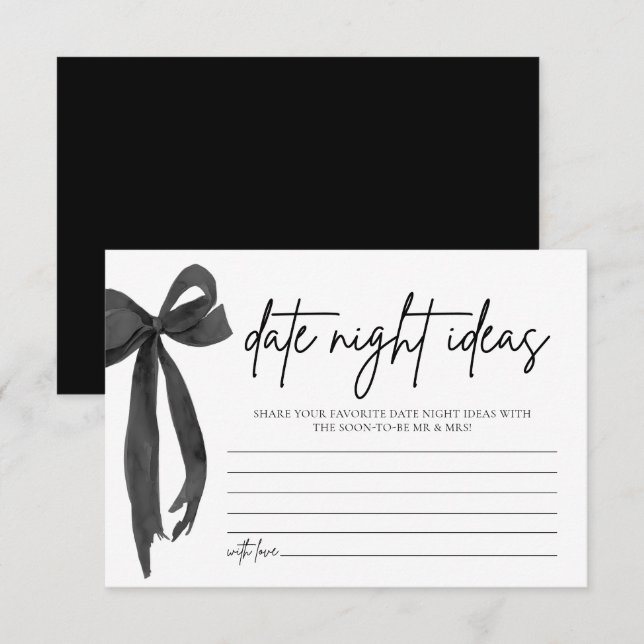 Black Bow Date Night Ideas Bridal Shower Game Invitation (Front/Back)
