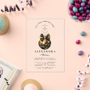 Black Bow Disco Ball Graduation Party Acrylic Invitations
