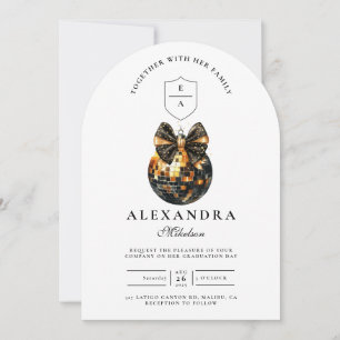 Black Bow Disco Ball Graduation Party Invitation