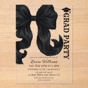 Black Bow Elegant Modern Graduation Acrylic Invitations