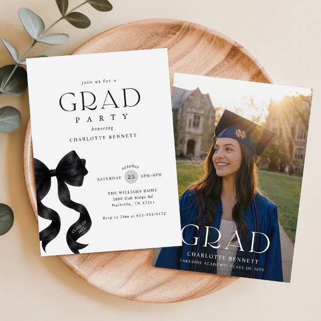 Black Bow Elegant Photo Graduation Invitation (Creator Uploaded)