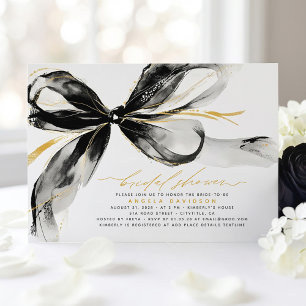 Black Bow Elegant Romantic Modern Bridal Shower Invitation