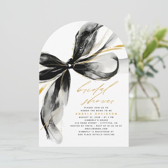 Black Bow Elegant Romantic Whimsical Bridal Shower Invitation (Standing Front)