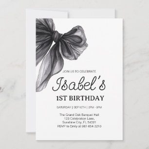 black bow First birthday,Sunshine 1st Birth Invitation