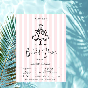 Black Bow Glasses Pink Stripes Bridal Shower Invitation