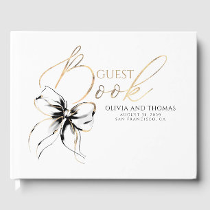 Black Bow Gold Script Guest Book