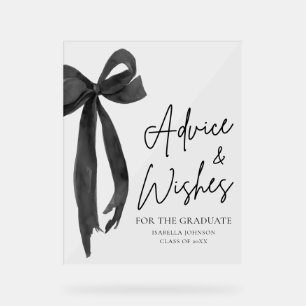 Black Bow Grad Party Graduate Advice and Wishes Acrylic Sign