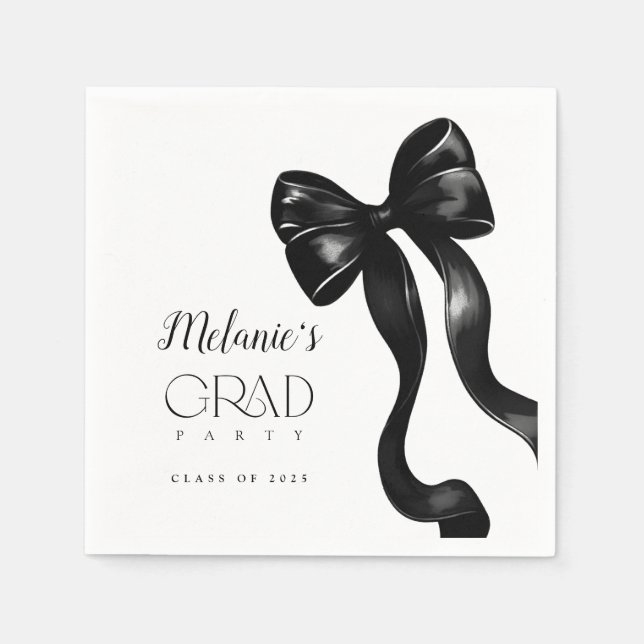 Black Bow Grad Party  Napkin (Front)