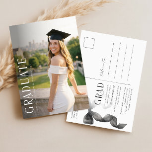 Black Bow Grad Photo Graduation Announcement Postcard