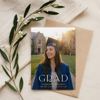 Black Bow Grad Photo Graduation Announcement Postcard
