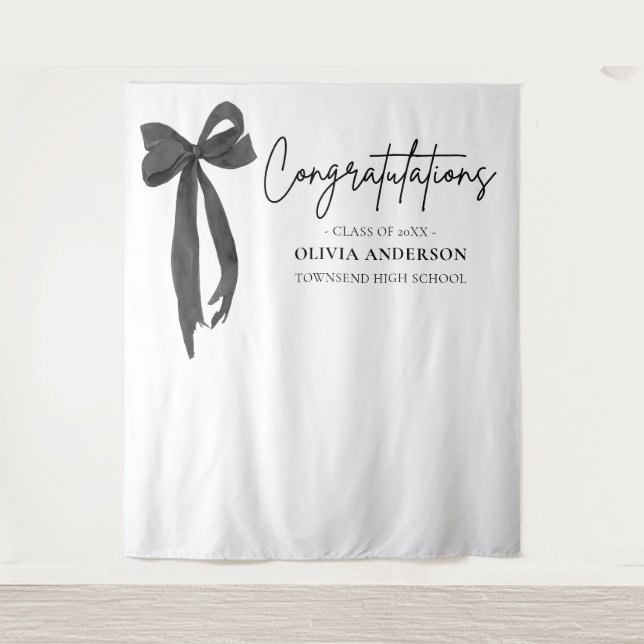 Black Bow Graduation Congratulation Photo Backdrop Tapestry (Front)