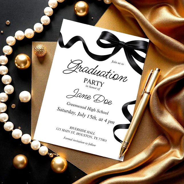 Black Bow Graduation Invitation Ribbon Grad (Graduation Invitation Black Bow Editable,Ribbon Grad Digital Invite,College High School Announcement)