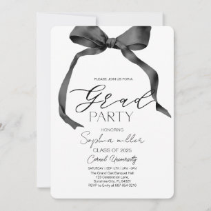 Black Bow Graduation,Minimalist black and white Invitation