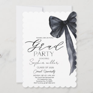 Black Bow Graduation,Minimalist black and white  Invitation