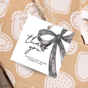 Black Bow Halloween Baby Shower Square Favour Tags